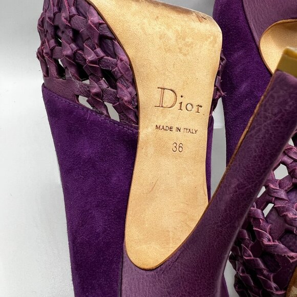 Christian Dior | Purple Suede & Leather Peep-Toe Cutout Stiletto Heels - Picture 15 of 16